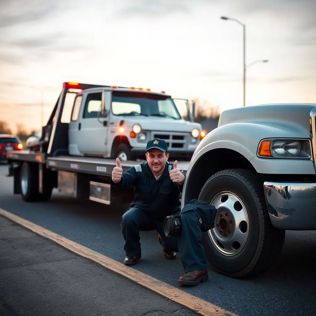 A professional tow truck operator using specialized equipment to safely secure a vehicle on a steep Forest Hills driveway.